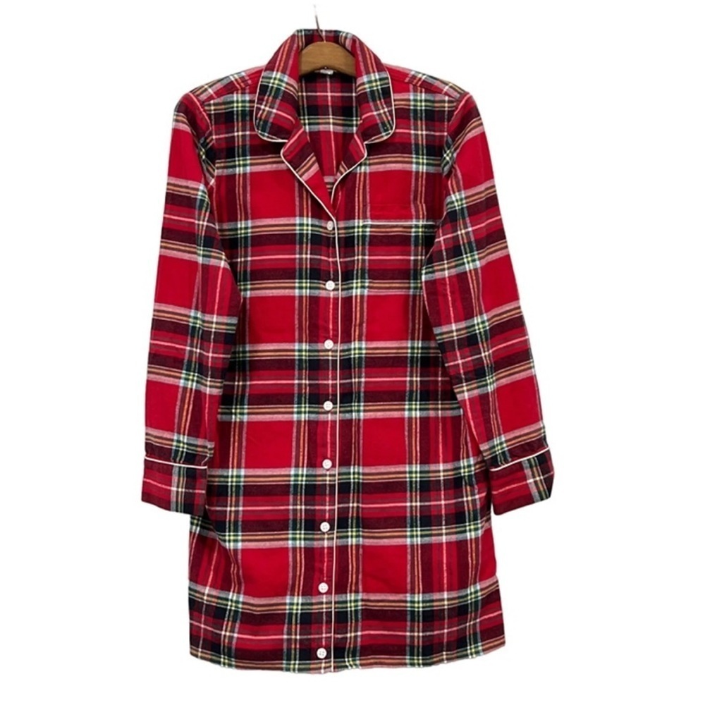 Lands’ End Plaid Flannel Button Down Nightgown Size S
